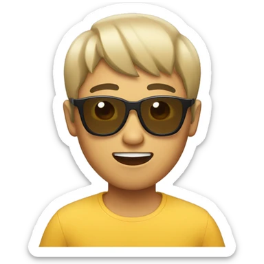 A asian guy wearing sun-glass, having brown bowl cut hair, singing someting sticker