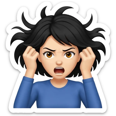black haired woman ripping her hair out with rage sticker