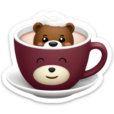 Baby bear inside of a cup of hot cocoa. Burgundy colored cup.  sticker