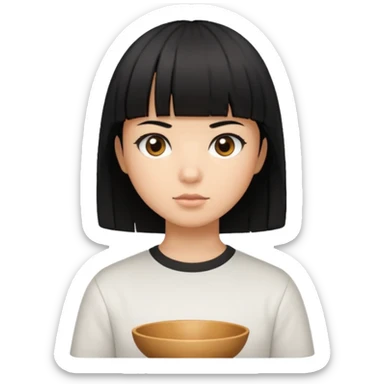 cabelo liso preto com volume no formato de tigela, olhos marrom escuros, camisa branca, pele morena mas mais branca do que morena sticker