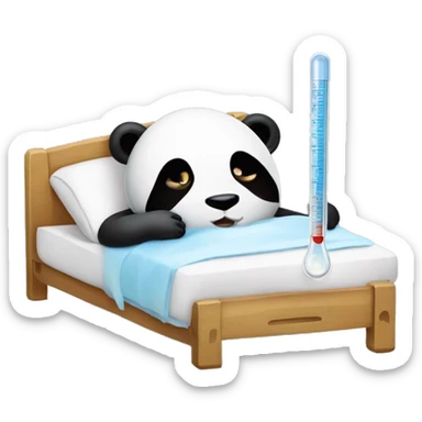 Sick Panda in bed with fever Thermometer  sticker