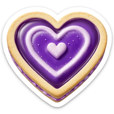 Realistic shortbread cookie in the shape of a heart with purple pastel jelly middle filling and sprinkled powder sugar on top. sticker