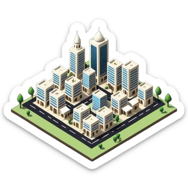 little city and many, small, ordinary, simple, home, Iranian-style, 1980, isometric sticker