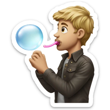White man blowing bubble gum sticker