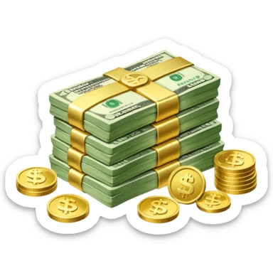 a lot of money and a small amount of money sticker