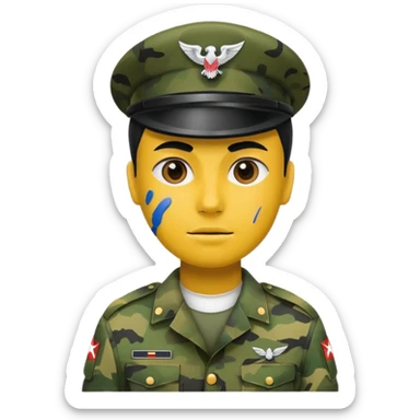 A soldier that there face is paint like camouflage like the army uniform sticker