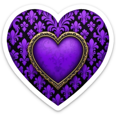 goth heart with purple and black damask pattern sticker
