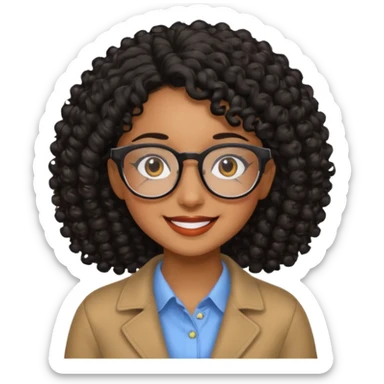 Chica con cabello rizado color negro, piel morena y que use lentes sticker