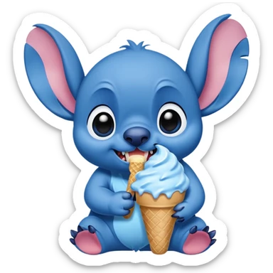 Stitch the blue alien from Lilo & Stitch eating ice cream sticker