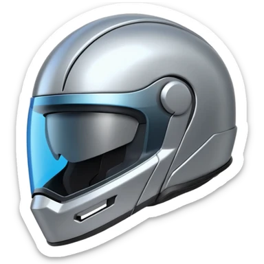 A futuristic helmet emoji made of silver chrome, smooth aerodynamic shape, minimal visor detail, reflective metallic surface, sci-fi aesthetic, iOS emoji style, centered on clean white background sticker