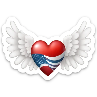 Red heart with angel wings and usa flag sticker