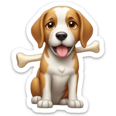 a dog with a bone sticker