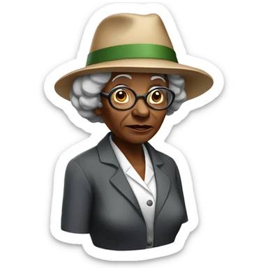 Black old woman scientist with garden hat with a questioning expression sticker