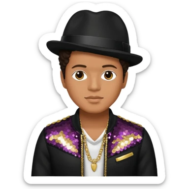 Bruno Mars with dark brown hair, black sequin outfit sticker
