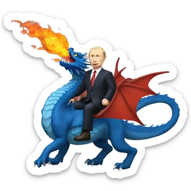 putin on blue dragon that flames  sticker