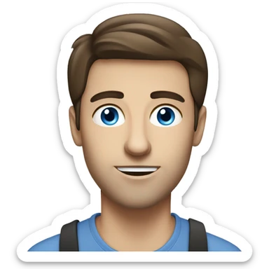 Blue eyes brunette man  working on laptop Macbook sticker