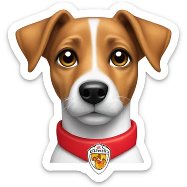 Jack Russell dog in Chiefs shirt with black ears  sticker