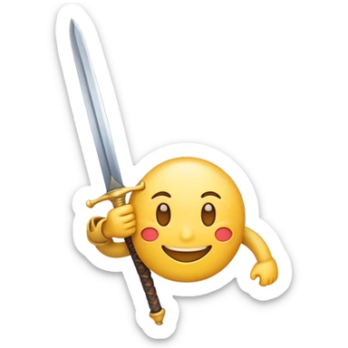 smiling emoji face holding a sword sticker