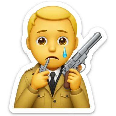 Make a yellow emoji of a guy holding a gun in his mouth while crying sticker