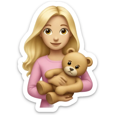Little Blonde girl holding a teddy bear sticker