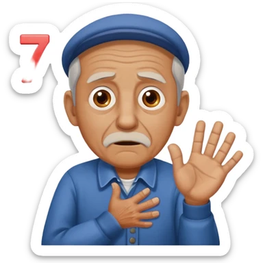 generate iphone emoji of a old gguy hold 7 and 11 numbers on hands scaried sticker