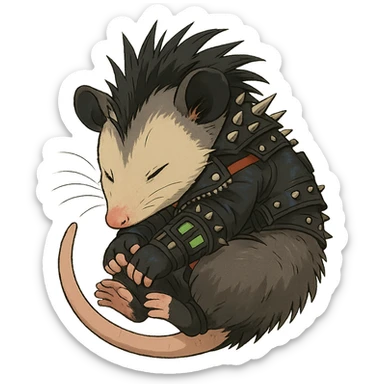 punk goth cyberpunk, a little baby possum taking a nap sticker