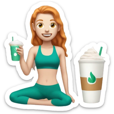 Ginger girl in teal sports bra and leggings drinking iced latte sticker