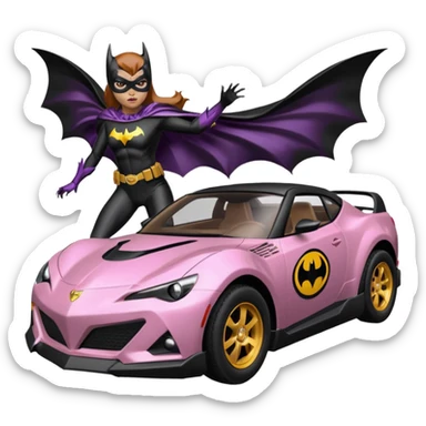 Relaxed adult 60’s Batgirl’s crime fighting themed Satin black and rose gold painted Scion FR-S pursuit vehicle hot rod off road capable  sticker