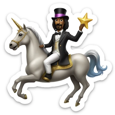 Snoop dog riding a unicorn with a top hat on sticker