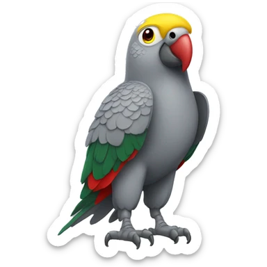 grey parrot with yellow head and green chest and red eyes sticker