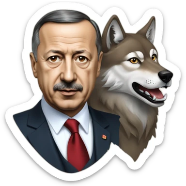 Recep Tayyip Erdoğan in front of a Wolf sticker