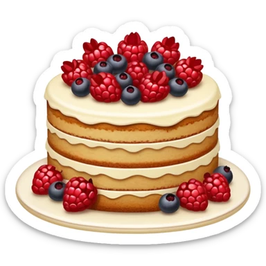 Naked cake with vanilla filling and various red berries on top. sticker