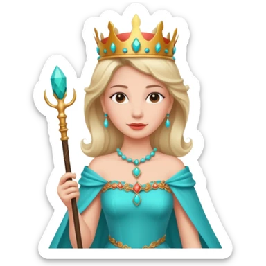 Queen – coral staff + turquoise gown. sticker