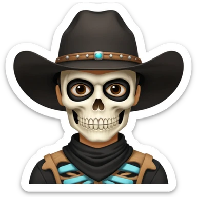 🤠+💀, colocar uma máscara preta no pescoço  sticker
