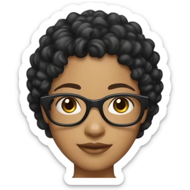 Young adult mixed girl with short black curly hair and glasses. sticker
