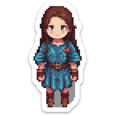 brunette girl acting, pixel art style sticker