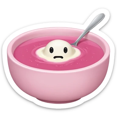 A bowl of pink soup from Lithuania with no face sticker