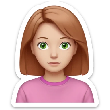  Una donna con una felpa semplice rosa, senza cappuccio. i capelli sono lunghi fino alle spalle marroni chiaro,gli occhi sono verdi  sticker