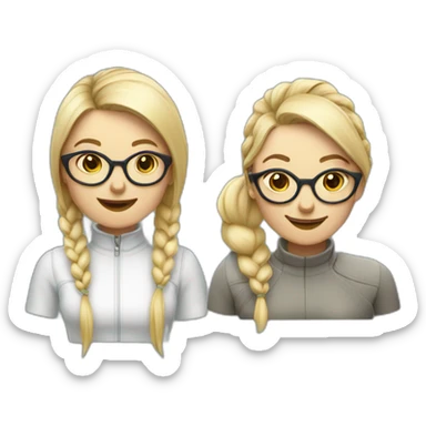 two nordic women designers being jolly, one with a ponytail and the other with medium short hair and glasses sticker