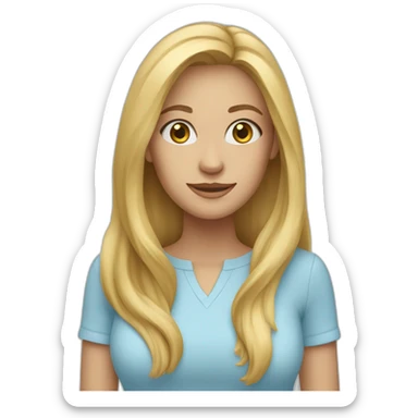 a blonde woman with long hair and a light blue shirt sticker