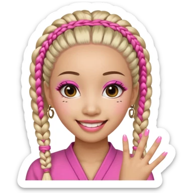 Une chinoise en Corée-du-Sud avec des faux ongles roses et des faux cils et des tresses africaines sticker