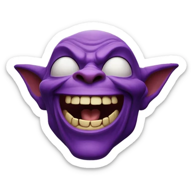 a purple goblin laughing out loud sticker