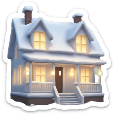 A white snow covered house with candles glowing in the windows sticker