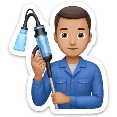 técnico de limpieza hombre sujetando la boquilla de una aspiradora de agua sticker