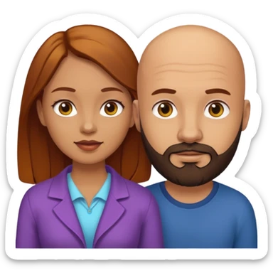 Couple. A bald man with dark brown beard and a girl with light skin dark yellow brown auburn hair. sticker