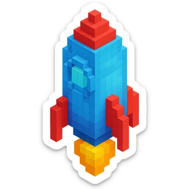 voxel style rocket ship, isometric view sticker