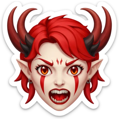 Diablo IV emoji inspired by Lilith from Diablo IV, demonic features, red and black color scheme, expressive face sticker