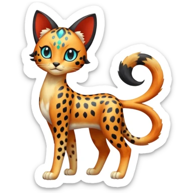 Colorful exotic esoteric patterned Gradients-colored realistic elegant lanky feminine cute pretty  Liepard-Litten-Meloetta-Sprigatito-Pokémon-fusion-creature (full body) sticker