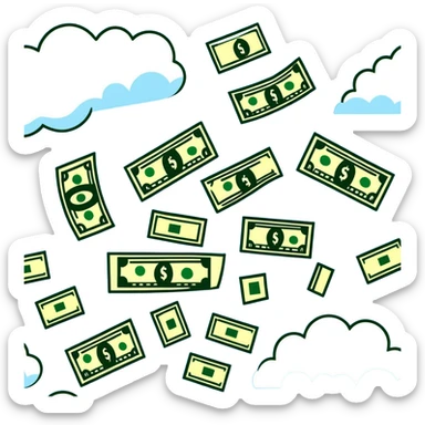 money rain, dollar bills falling from clouds sticker
