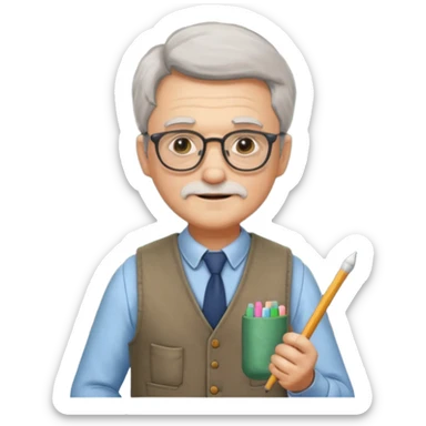 Man teacher: old, wearing vest, wearing glasses, hold chalk on their hand sticker